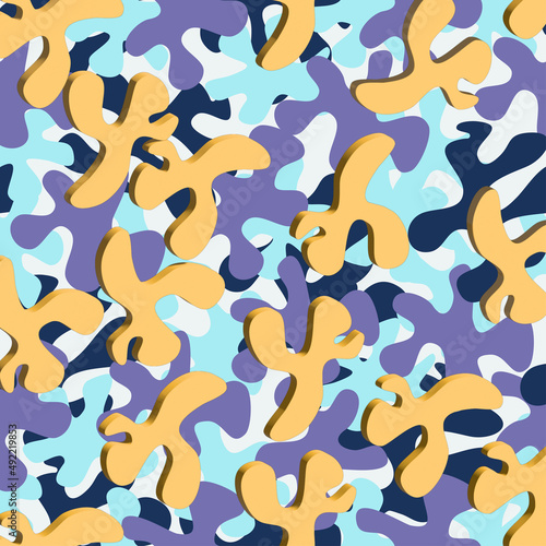 Fun seamless pattern with different elements. multicolored texture. 3D background.