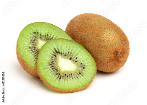 Kiwi fruit and Slices isolated on white background, Juicy kiwi.