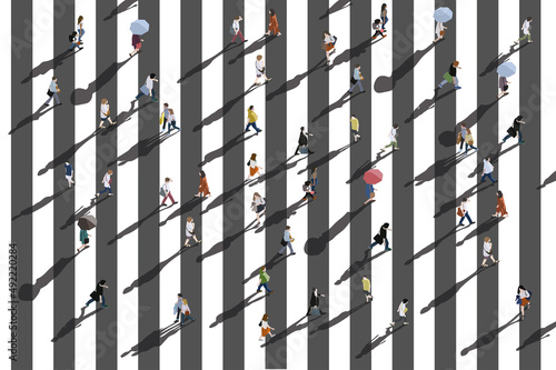people walking over crosswalk illustration, crowd crossing street