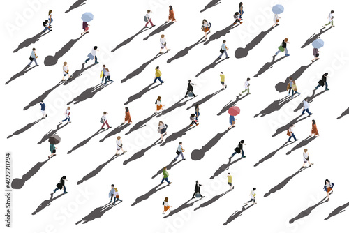 group of people walking aerial - illustration of crowd of people