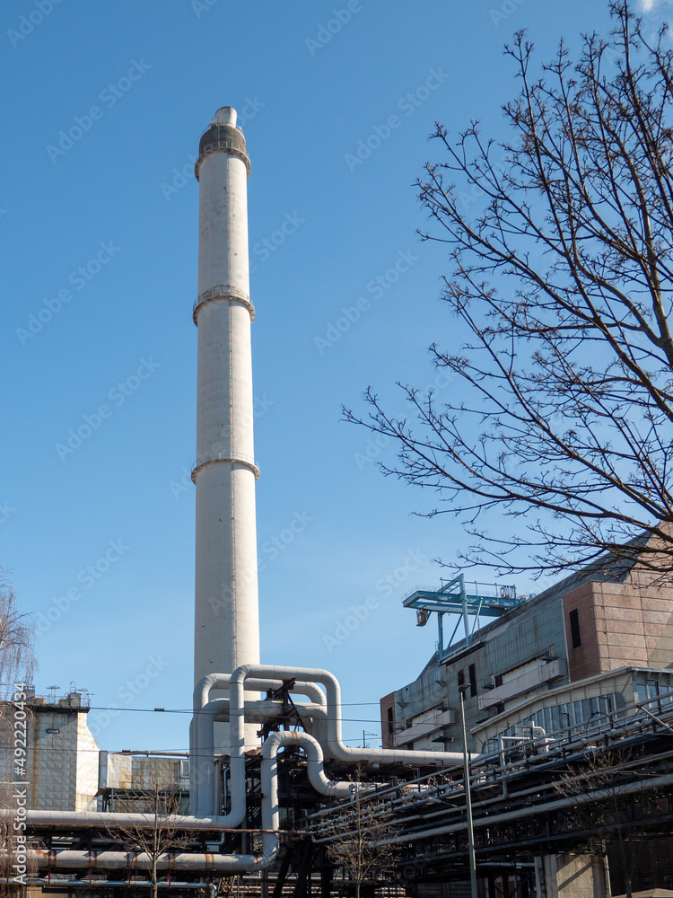 Fototapeta premium Industrial Zone. Thermal power station. Close up.