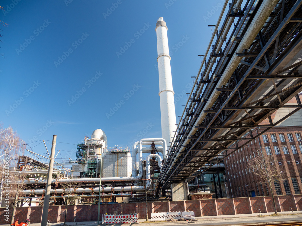 Industrial Zone. Thermal power station. Close up.