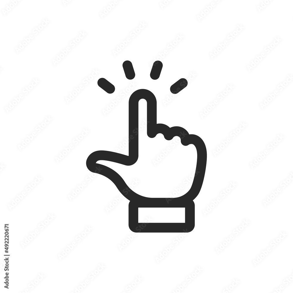 Hand clicking icon. Finger pointer pictogram. Click tap vector symbol. Hand clicking icon. Finger pointer pictogram. Click tap vector symbol.