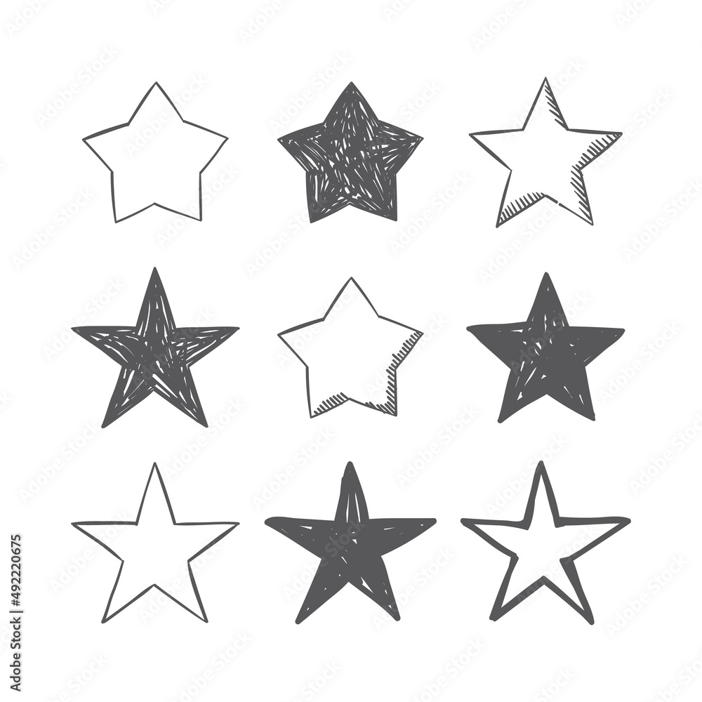 Hand drawn star icons. Set of doodle stars. Hand drawn star icons. Set of doodle stars.