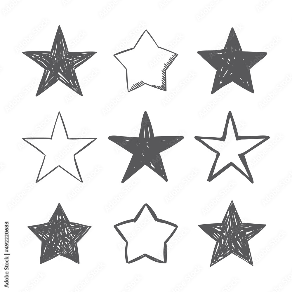 Hand drawn star icons. Set of doodle stars. Hand drawn star icons. Set of doodle stars.