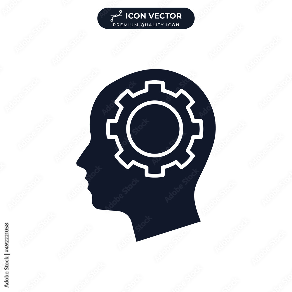 psychology. Human head with gear icon symbol template for graphic and web design collection logo vector illustration psychology. Human head with gear icon symbol template for graphic and web design collection logo vector illustration