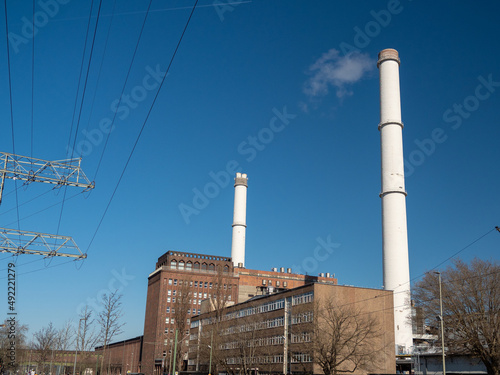 Industrial Zone. Thermal power station. Close up.