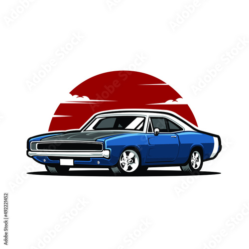 Classic american muscle car illustration vector isolated in white background