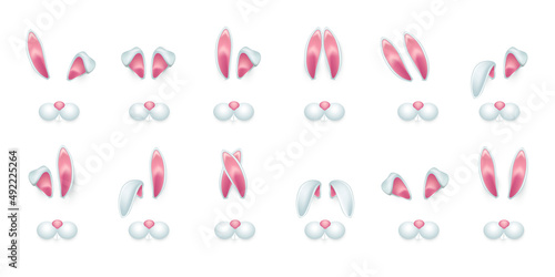 Slika na platnu Ears of spring bunny and cute muzzle, 3d funny Easter rabbits mask for mobile ap
