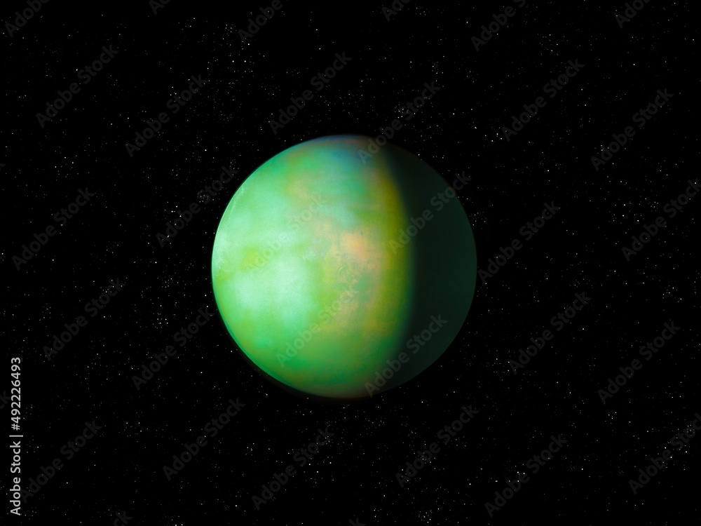 Super Earth in space. Beautiful exoplanet, earth-like planet, realistic solid surface exoplanet. 