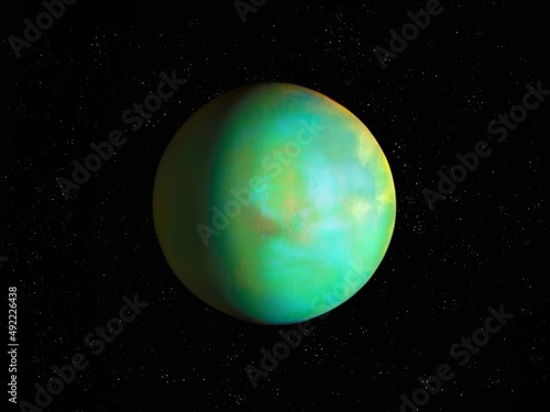 Super Earth in space. Beautiful exoplanet, earth-like planet, realistic solid surface exoplanet. 
