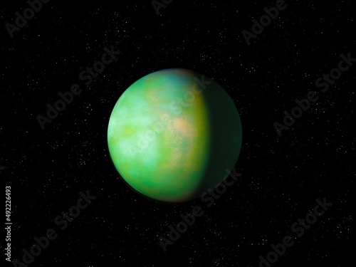 Super Earth in space. Beautiful exoplanet, earth-like planet, realistic solid surface exoplanet.  © Nazarii