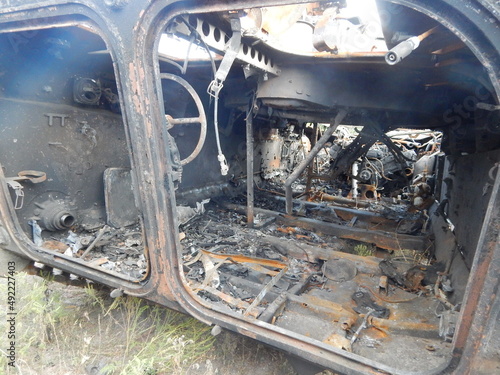 burnt cabin of an armored infantry vehicle