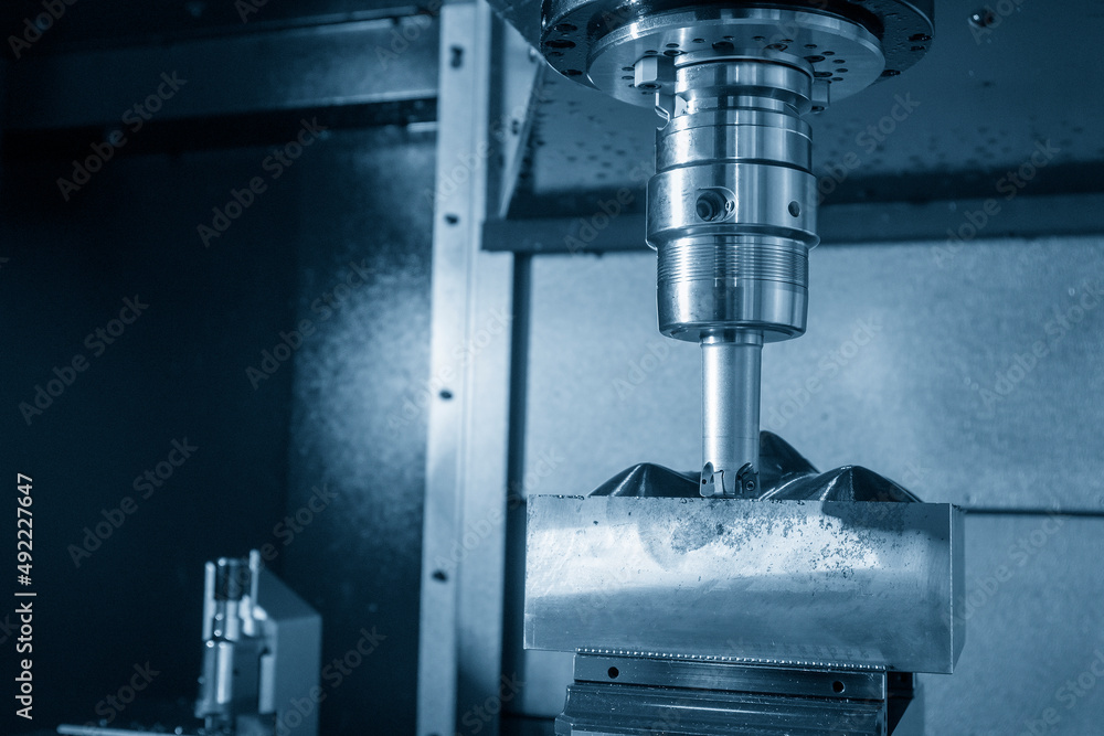 The CNC milling machine rough cutting the injection mold insert part by indexable tools. The CNC milling machine rough cutting the injection mold insert part by indexable tools.