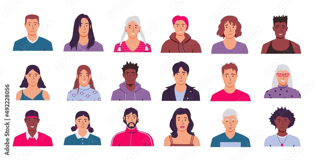 Young people avatars. Cartoon heads of adult men and women for games ...