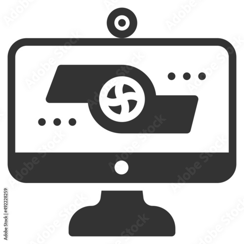 Vector Computer solid icon, engine and technology artboard 64x64 pixel, isolated white background