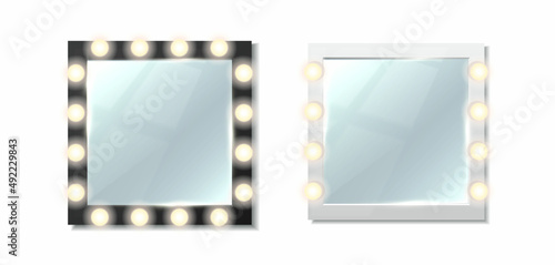 3d realistic vector icon set. Square set of make up mirrors with white and black frame.