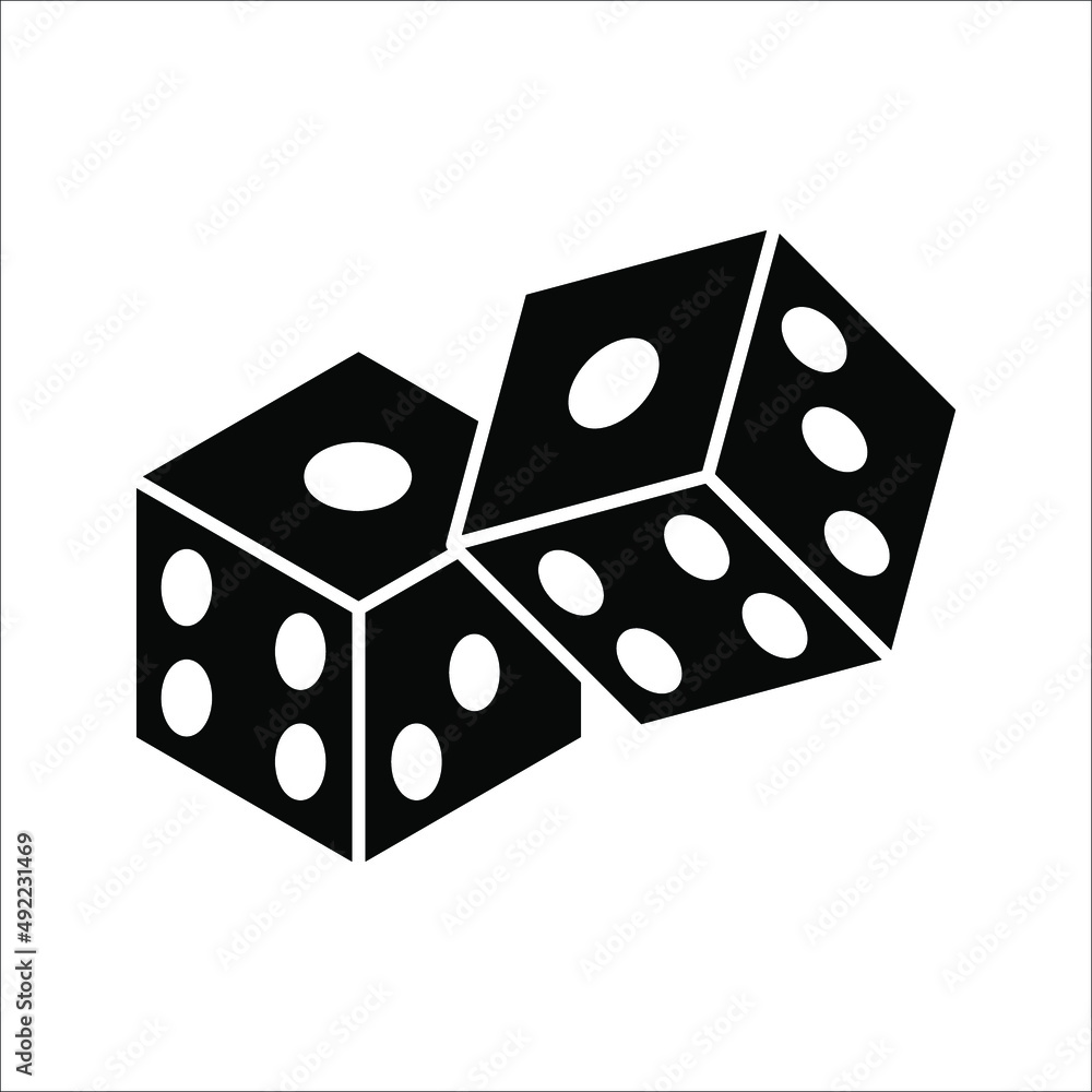 Dice cube icon, casino game. Black icon vector illustration on white background. Dice cube icon, casino game. Black icon vector illustration on white background.