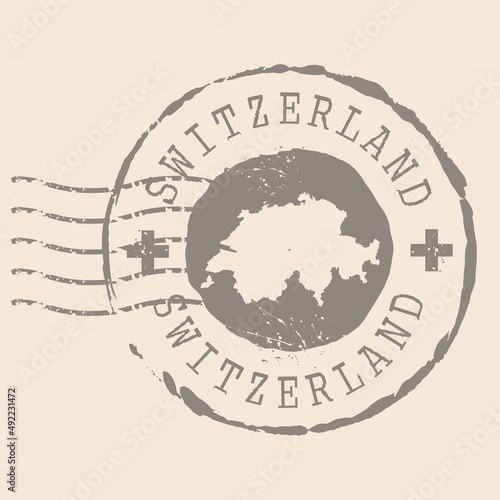 Stamp Postal of Switzerland. Map Silhouette rubber Seal.  Design Retro Travel. Seal of Map Switzerland grunge  for your design.  EPS10. photo