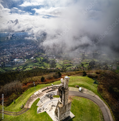 Aerial view of the city of Oviedo from Mount Naranco, monument of the Christ of the Sacred Heart. Capital of the Principality of Asturias, Spain. photo