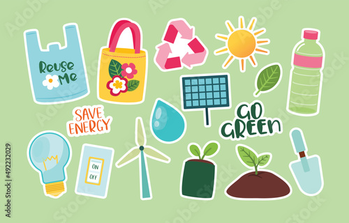 Hand Drawn Eco-Friendly, Badge, Element Icon Sticker Set Collection, Vector, Illustration