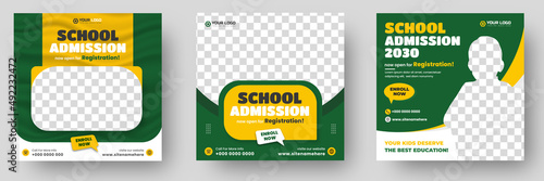 School admission social media post banner design. back to school social media post banner design set. Back to school admission promotion banner. school admission template for social media ad.
