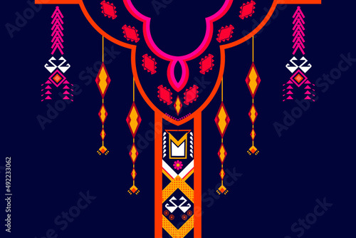 Geometric Ethnic oriental pattern traditional .Floral necklace embroidery design for fashion women.background,wallpaper,clothing and wrapping.
