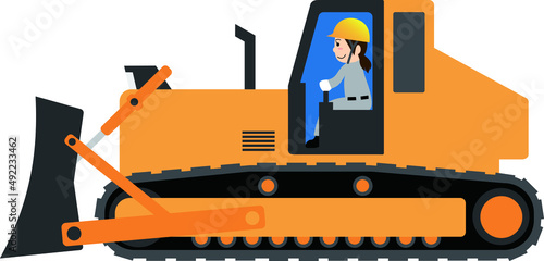 ブルドーザーを運転する女性作業員