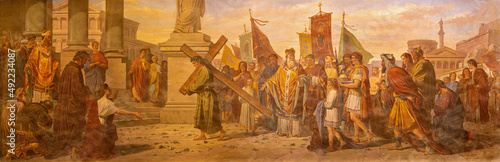 FORLÍ, ITALY - NOVEMBER 11, 2021: The fresco Emperor Heraclius carries the Holy Cross in the Cattedrala di Santa Croce Giovanni by Pompeo Randi (1827-1880). photo