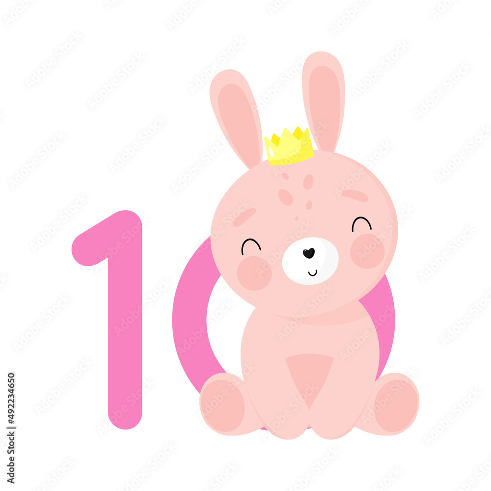Birthday Party, Greeting Card, Party Invitation. Kids illustration with Cute Rabbit and an inscription ten. Vector illustration in cartoon style. Birthday Party, Greeting Card, Party Invitation. Kids illustration with Cute Rabbit and an inscription ten. Vector illustration in cartoon style.