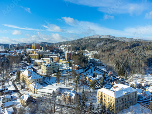 Aerial view of Tanvald on sunny winter day