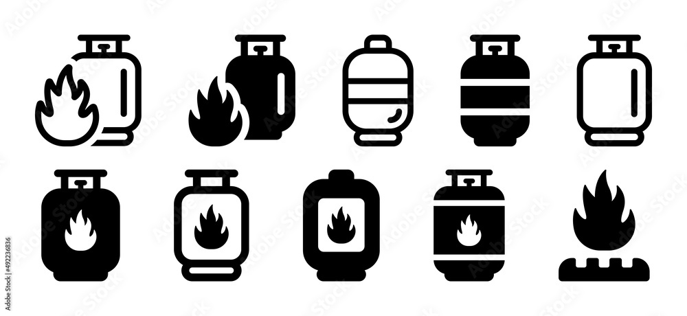 Gas tank icon set. Flammable gas icon isolated on white background. - obrazy, fototapety, plakaty 