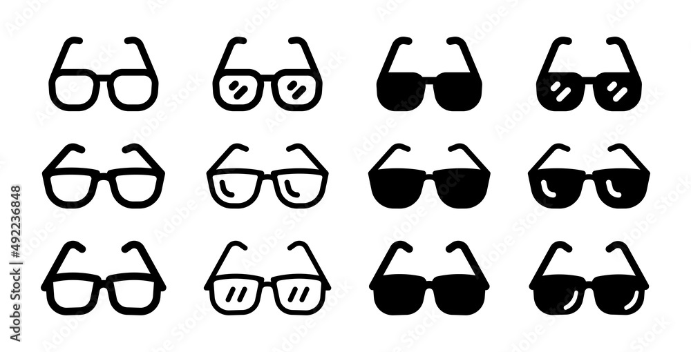 Glasses icon collection. Sunglasses symbol set vector illustration
