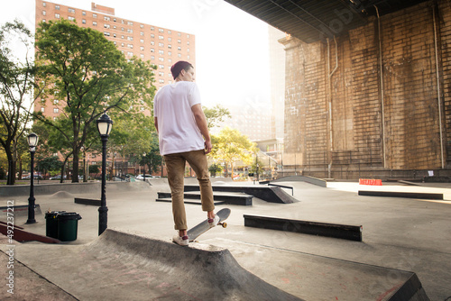 Skater training in a skate park in New York