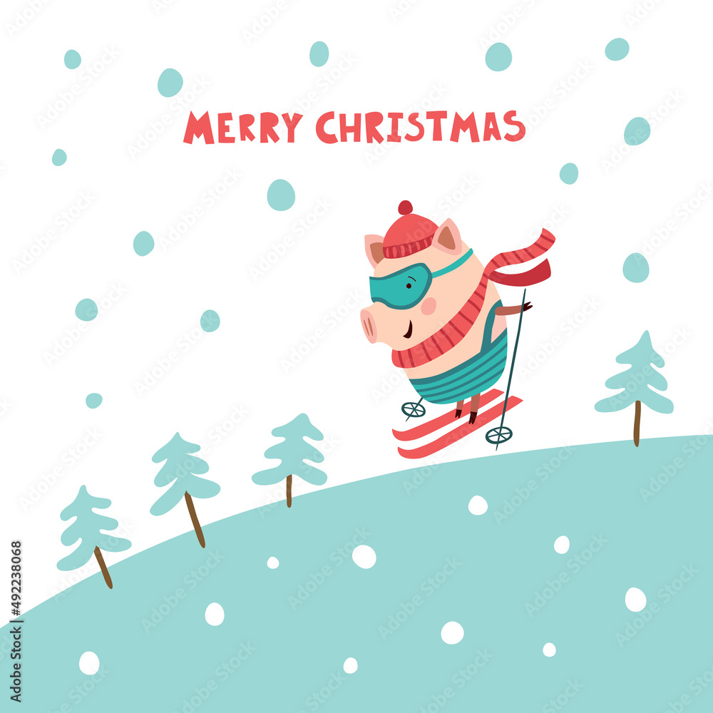 Fototapeta premium New Year's card with a pig.