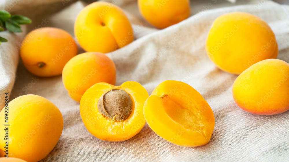 Bright ripe apricots on the table