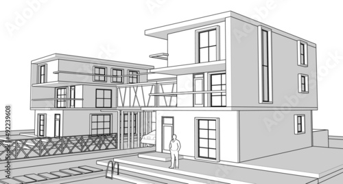modern house architectural sketch 3d rendering