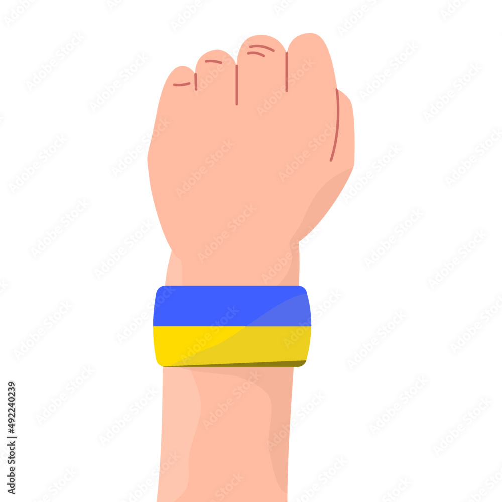 Blue and Yellow wristband or Ukraine flag on hand use for presentation with logo.hand painted in Ukraine flag color.vector illustration of Blue and Yellow wristband or Ukraine flag on hand use for presentation with logo.hand painted in Ukraine flag color.vector illustration of