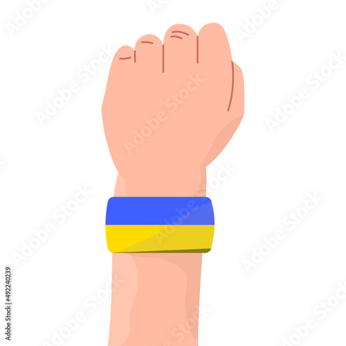 Blue and Yellow wristband or Ukraine flag on hand use for presentation with logo.hand painted in Ukraine flag color.vector illustration of 