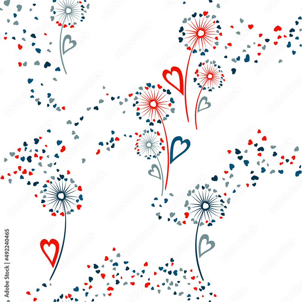 Dandelion flowers unique vector seamless pattern.