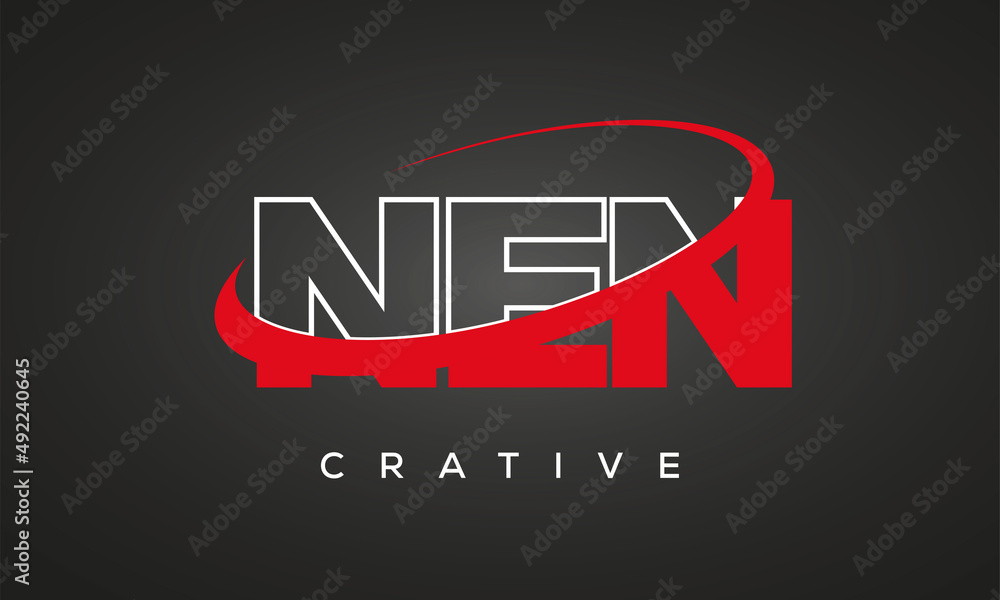 NEN creative letters logo with 360 symbol vector art template design	