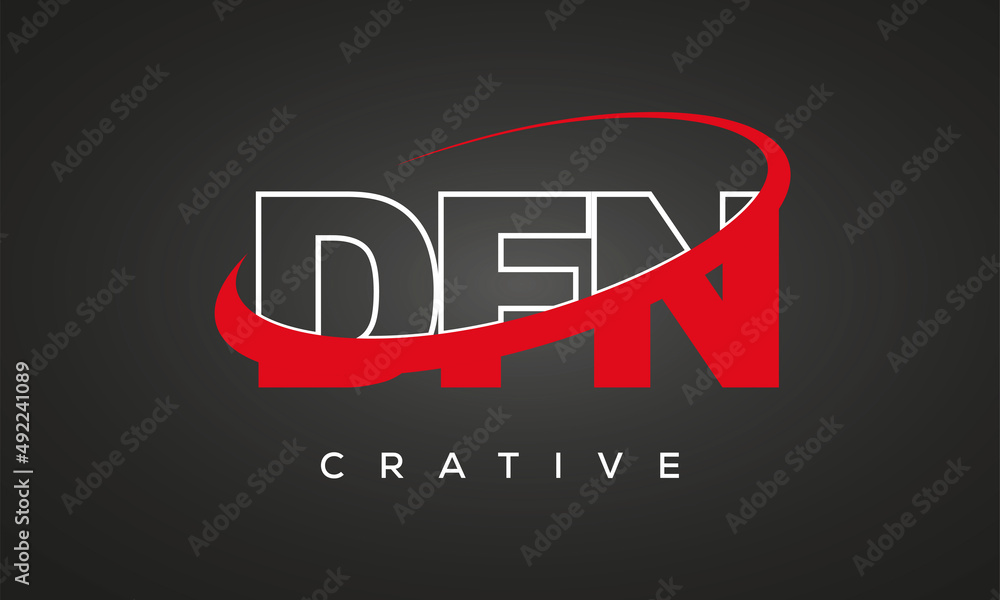 DFN creative letters logo with 360 symbol vector art template design	