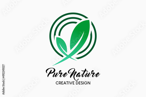 Skincare, cosmetic or beauty logo design. Leaf icon with creative and simple concept in circle. Vector illustration of fashion logo.