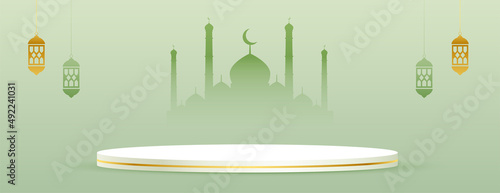 eid ramadan kareem banner with podium platform for product display