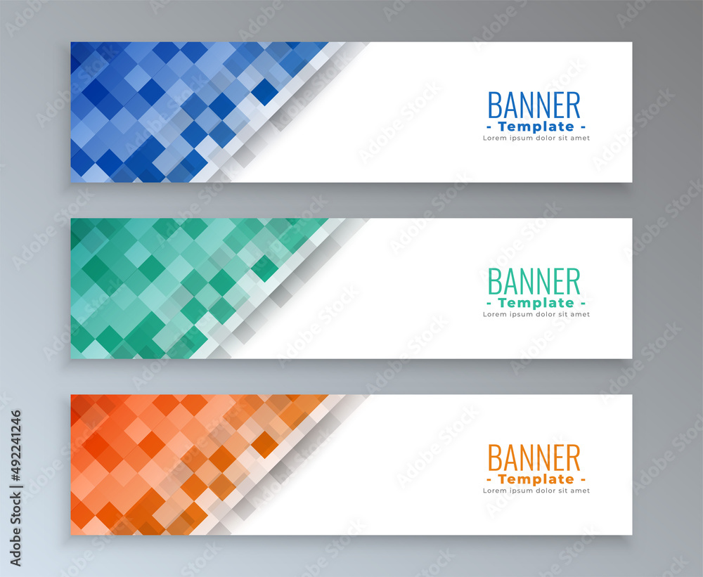 Fototapeta premium mosaic style modern banners in three colors
