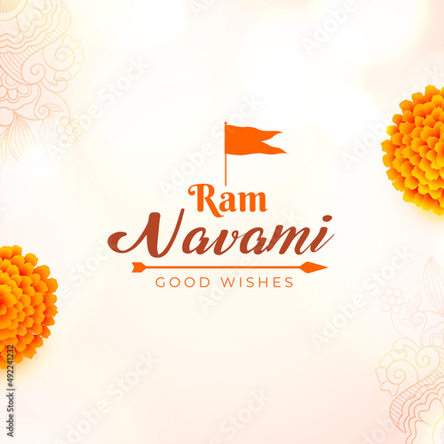 ram navami navratri greeting with flowers