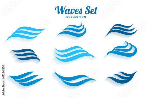 set of waves logo styles with shadow