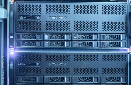 Fototapeta Naklejka Na Ścianę i Meble -  Panel of modern servers in the data center