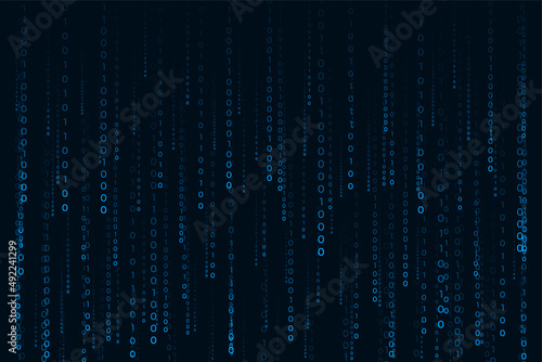 matrix style binary code digital falling numbers blue background