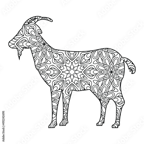 Goat mandala coloring page for kids